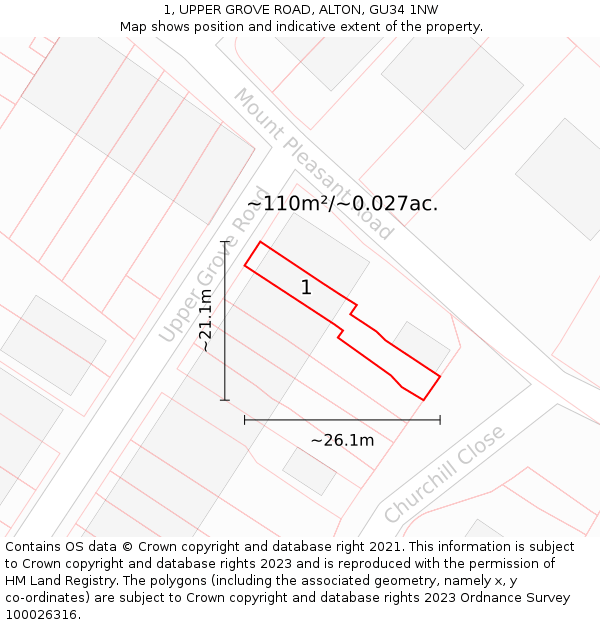 1, UPPER GROVE ROAD, ALTON, GU34 1NW: Plot and title map