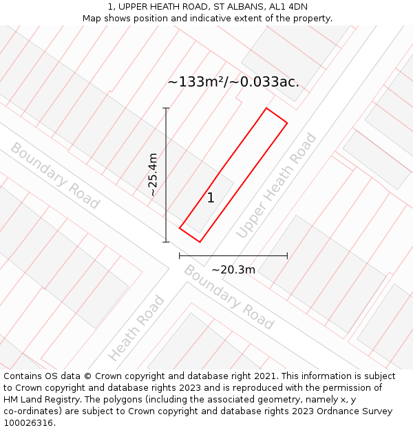 1, UPPER HEATH ROAD, ST ALBANS, AL1 4DN: Plot and title map