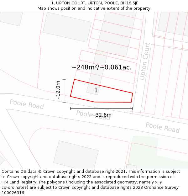 1, UPTON COURT, UPTON, POOLE, BH16 5JF: Plot and title map