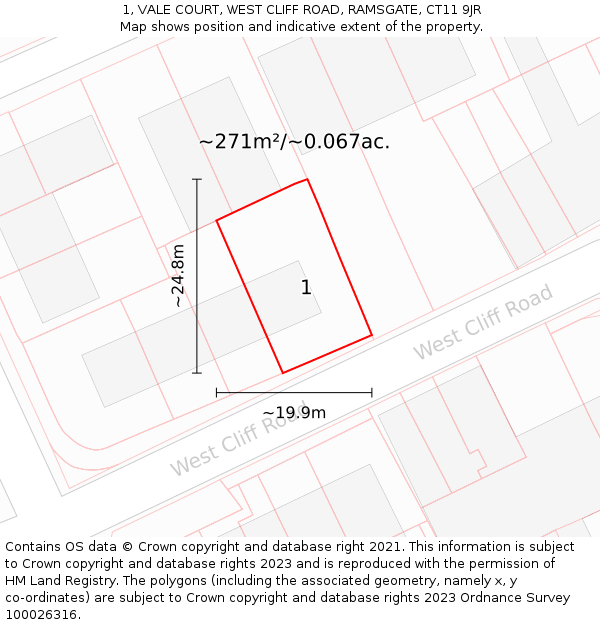 1, VALE COURT, WEST CLIFF ROAD, RAMSGATE, CT11 9JR: Plot and title map