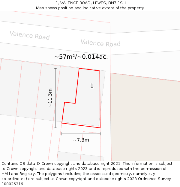 1, VALENCE ROAD, LEWES, BN7 1SH: Plot and title map
