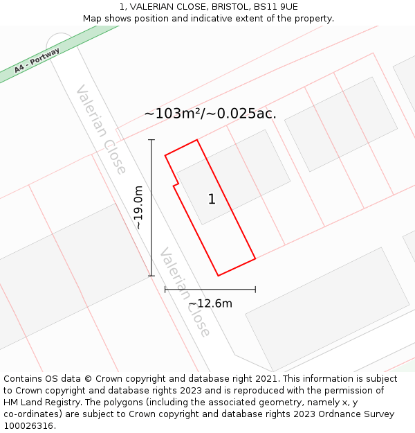 1, VALERIAN CLOSE, BRISTOL, BS11 9UE: Plot and title map