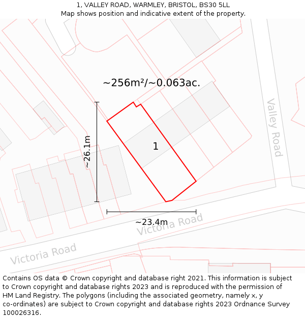 1, VALLEY ROAD, WARMLEY, BRISTOL, BS30 5LL: Plot and title map