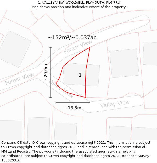 1, VALLEY VIEW, WOOLWELL, PLYMOUTH, PL6 7RU: Plot and title map