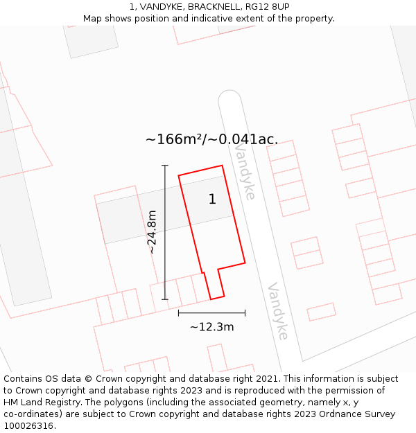 1, VANDYKE, BRACKNELL, RG12 8UP: Plot and title map