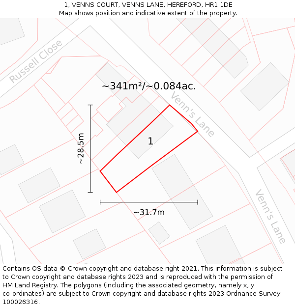 1, VENNS COURT, VENNS LANE, HEREFORD, HR1 1DE: Plot and title map