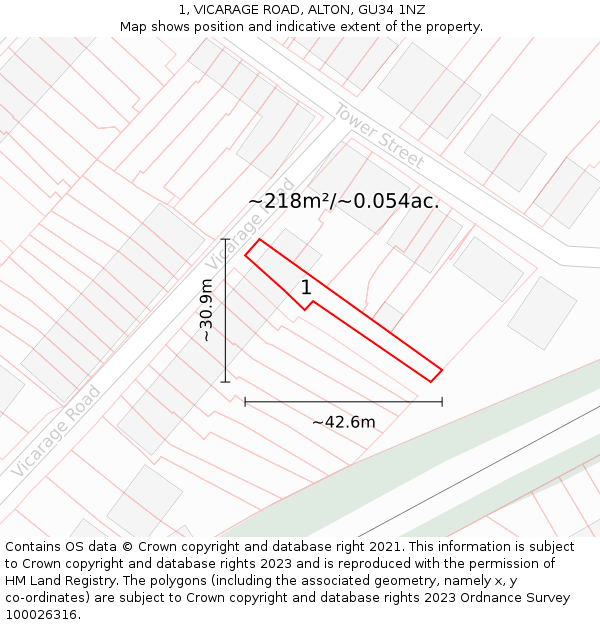1, VICARAGE ROAD, ALTON, GU34 1NZ: Plot and title map