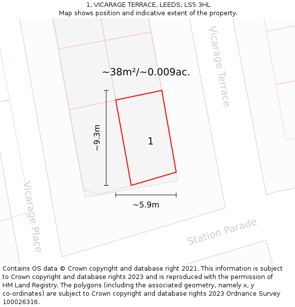 1, VICARAGE TERRACE, LEEDS, LS5 3HL: Plot and title map