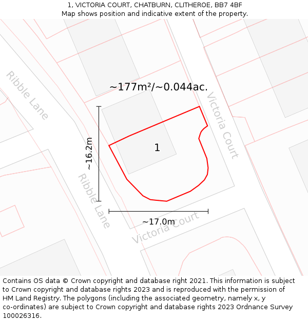 1, VICTORIA COURT, CHATBURN, CLITHEROE, BB7 4BF: Plot and title map