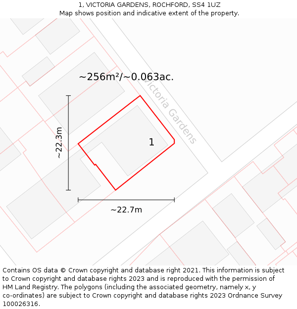 1, VICTORIA GARDENS, ROCHFORD, SS4 1UZ: Plot and title map
