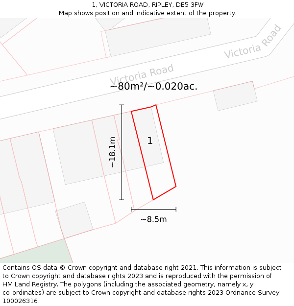 1, VICTORIA ROAD, RIPLEY, DE5 3FW: Plot and title map
