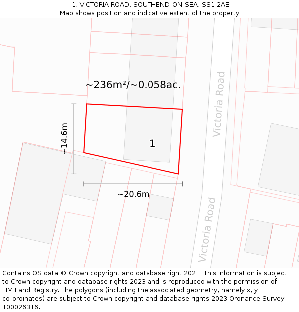 1, VICTORIA ROAD, SOUTHEND-ON-SEA, SS1 2AE: Plot and title map