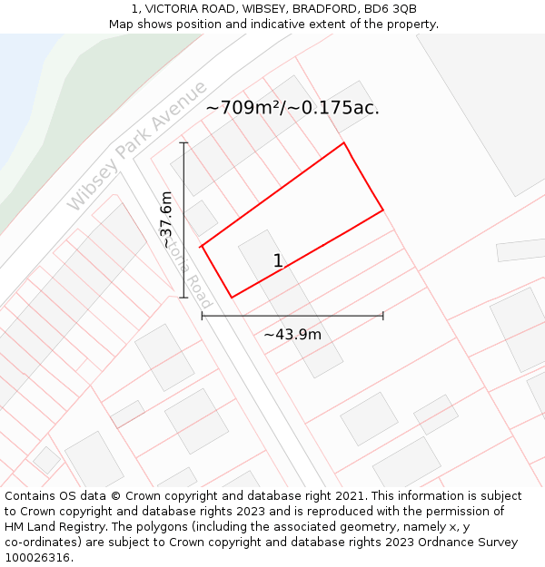1, VICTORIA ROAD, WIBSEY, BRADFORD, BD6 3QB: Plot and title map