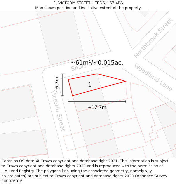 1, VICTORIA STREET, LEEDS, LS7 4PA: Plot and title map