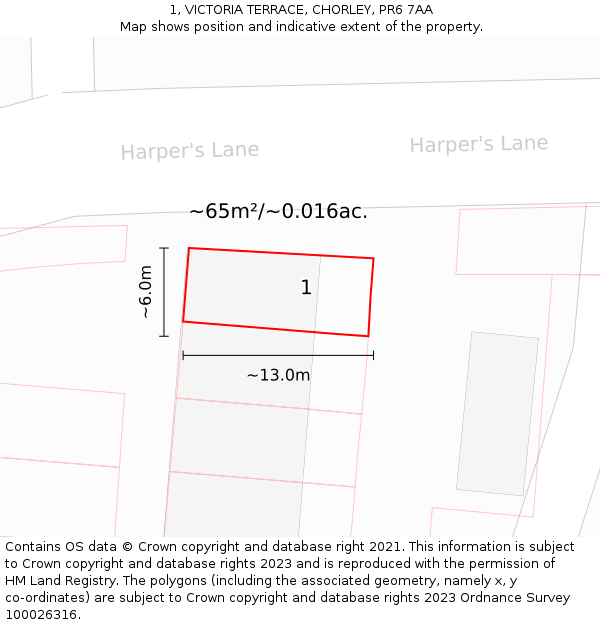 1, VICTORIA TERRACE, CHORLEY, PR6 7AA: Plot and title map