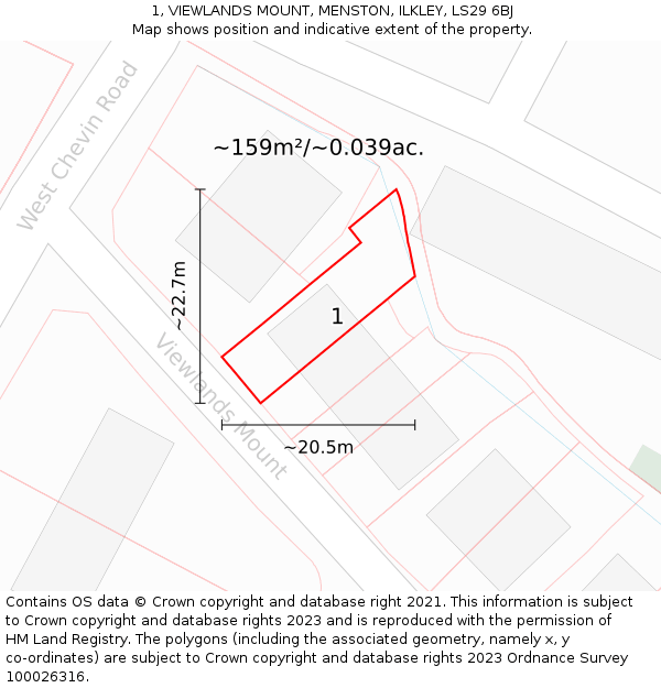 1, VIEWLANDS MOUNT, MENSTON, ILKLEY, LS29 6BJ: Plot and title map