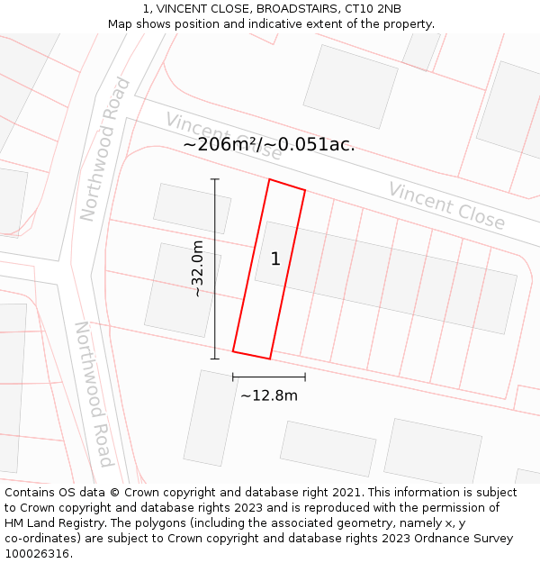 1, VINCENT CLOSE, BROADSTAIRS, CT10 2NB: Plot and title map