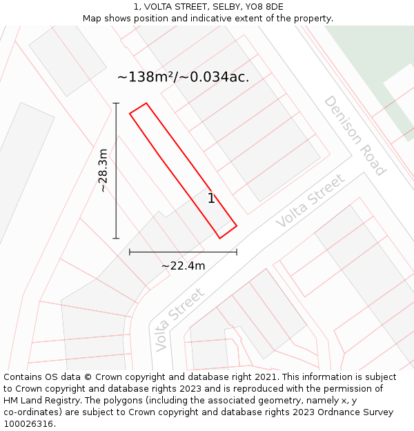 1, VOLTA STREET, SELBY, YO8 8DE: Plot and title map