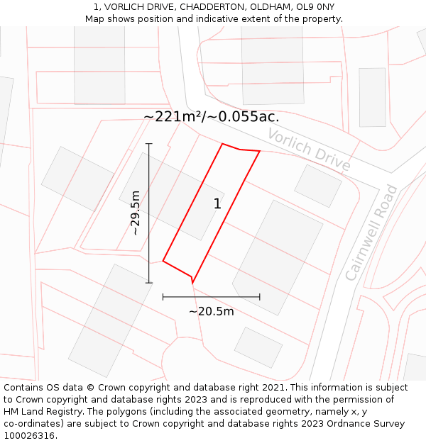 1, VORLICH DRIVE, CHADDERTON, OLDHAM, OL9 0NY: Plot and title map