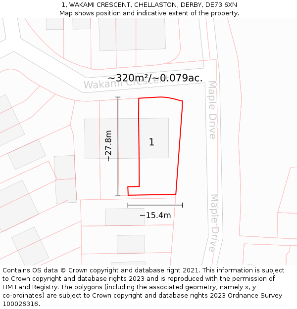 1, WAKAMI CRESCENT, CHELLASTON, DERBY, DE73 6XN: Plot and title map