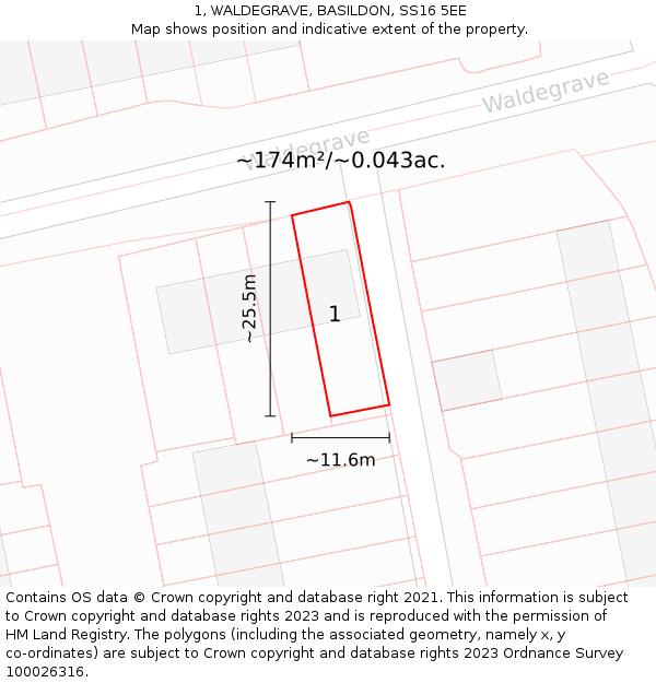 1, WALDEGRAVE, BASILDON, SS16 5EE: Plot and title map