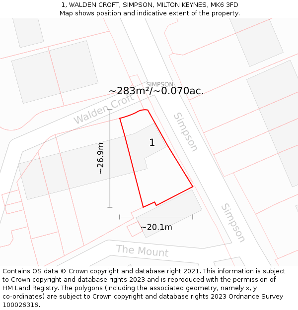 1, WALDEN CROFT, SIMPSON, MILTON KEYNES, MK6 3FD: Plot and title map
