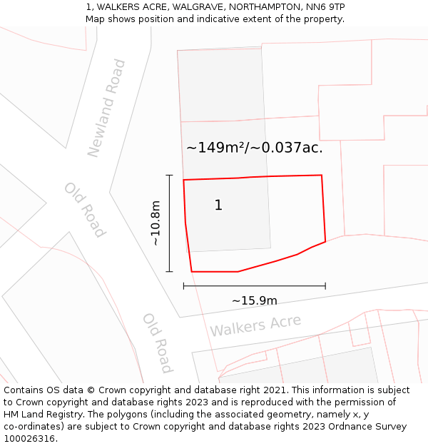 1, WALKERS ACRE, WALGRAVE, NORTHAMPTON, NN6 9TP: Plot and title map