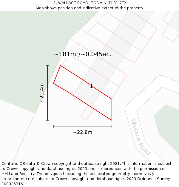 1, WALLACE ROAD, BODMIN, PL31 2EX: Plot and title map