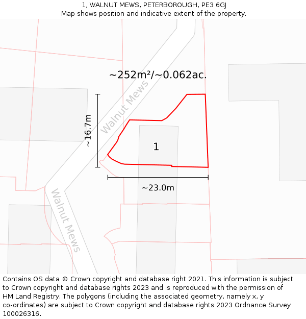 1, WALNUT MEWS, PETERBOROUGH, PE3 6GJ: Plot and title map