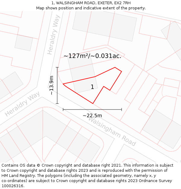 1, WALSINGHAM ROAD, EXETER, EX2 7RH: Plot and title map