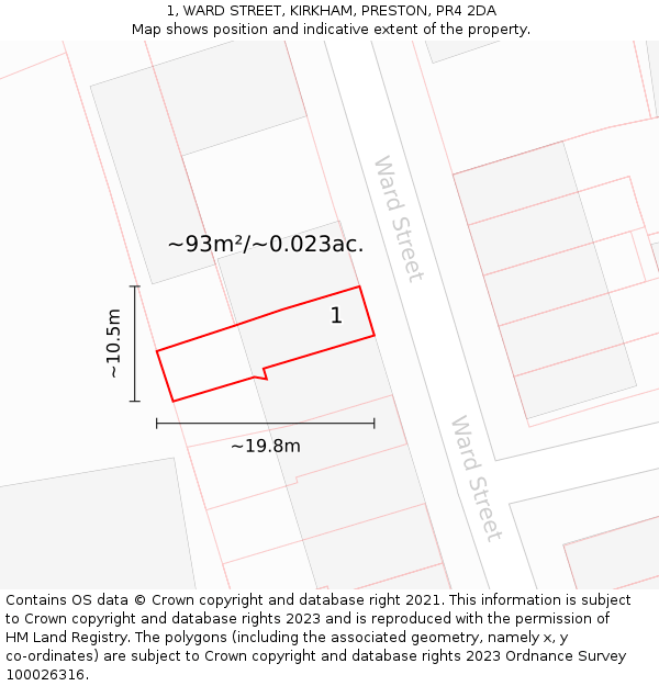 1, WARD STREET, KIRKHAM, PRESTON, PR4 2DA: Plot and title map