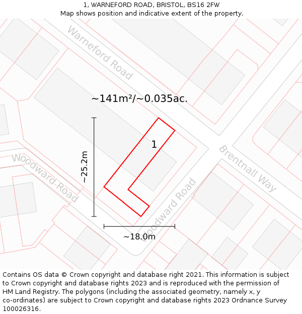 1, WARNEFORD ROAD, BRISTOL, BS16 2FW: Plot and title map