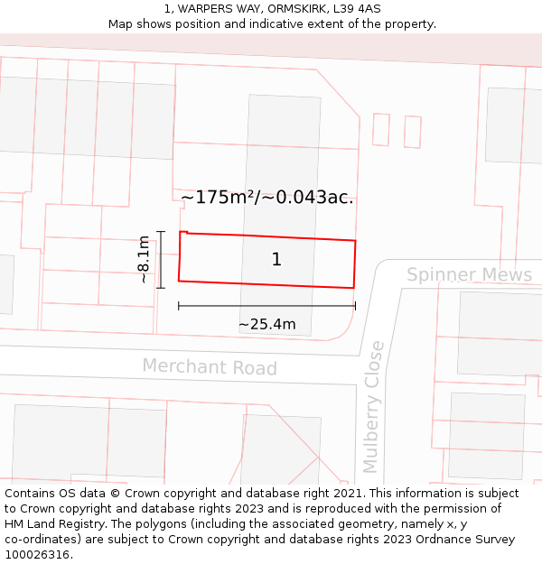 1, WARPERS WAY, ORMSKIRK, L39 4AS: Plot and title map