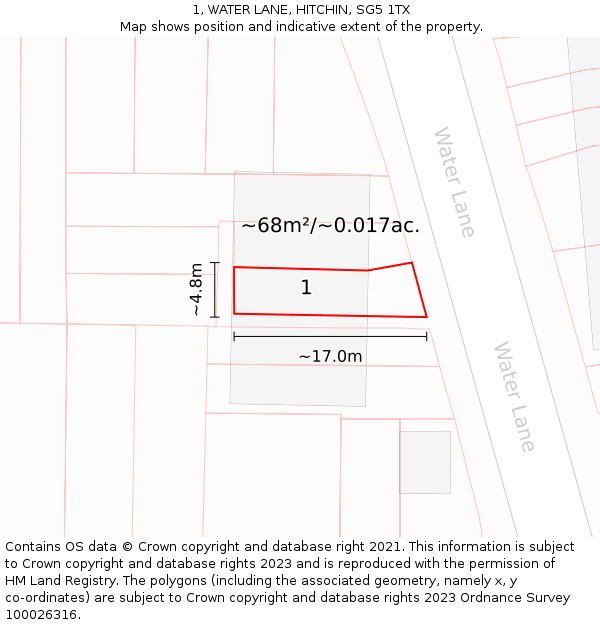 1, WATER LANE, HITCHIN, SG5 1TX: Plot and title map