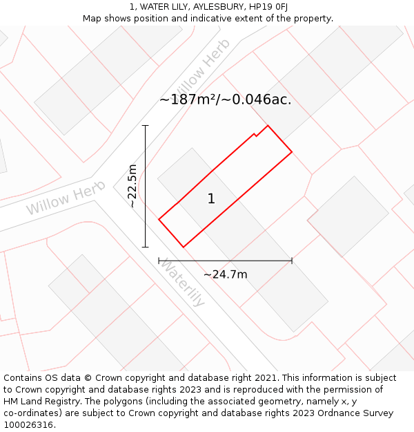 1, WATER LILY, AYLESBURY, HP19 0FJ: Plot and title map