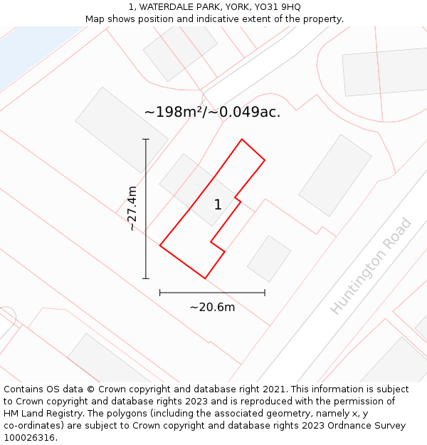 1, WATERDALE PARK, YORK, YO31 9HQ: Plot and title map