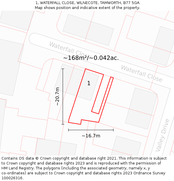 1, WATERFALL CLOSE, WILNECOTE, TAMWORTH, B77 5GA: Plot and title map
