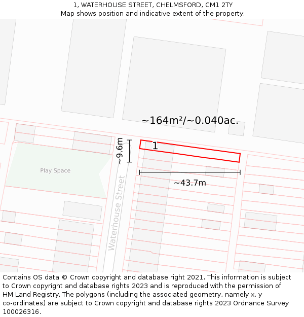 1, WATERHOUSE STREET, CHELMSFORD, CM1 2TY: Plot and title map