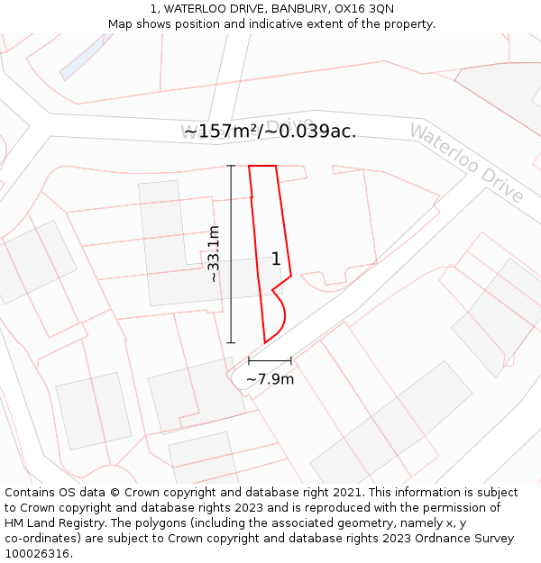 1, WATERLOO DRIVE, BANBURY, OX16 3QN: Plot and title map