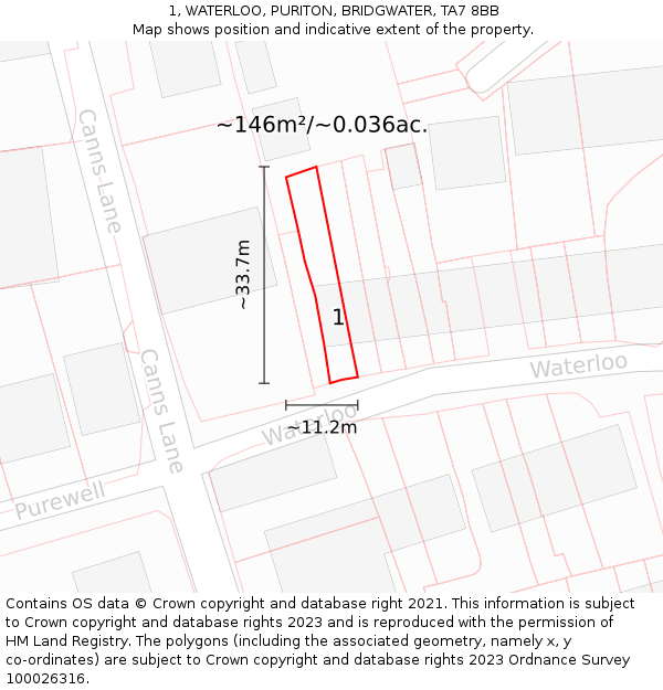 1, WATERLOO, PURITON, BRIDGWATER, TA7 8BB: Plot and title map