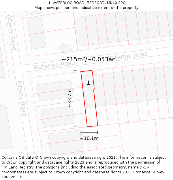 1, WATERLOO ROAD, BEDFORD, MK40 3PQ: Plot and title map