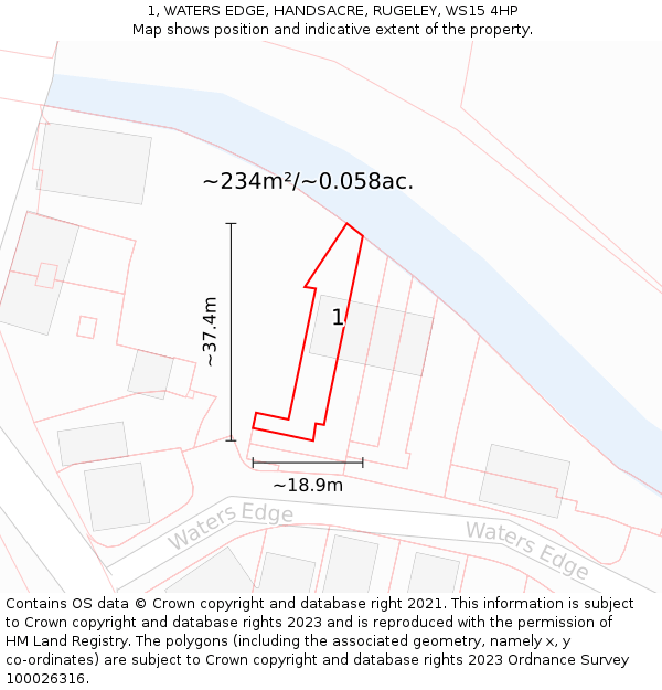 1, WATERS EDGE, HANDSACRE, RUGELEY, WS15 4HP: Plot and title map