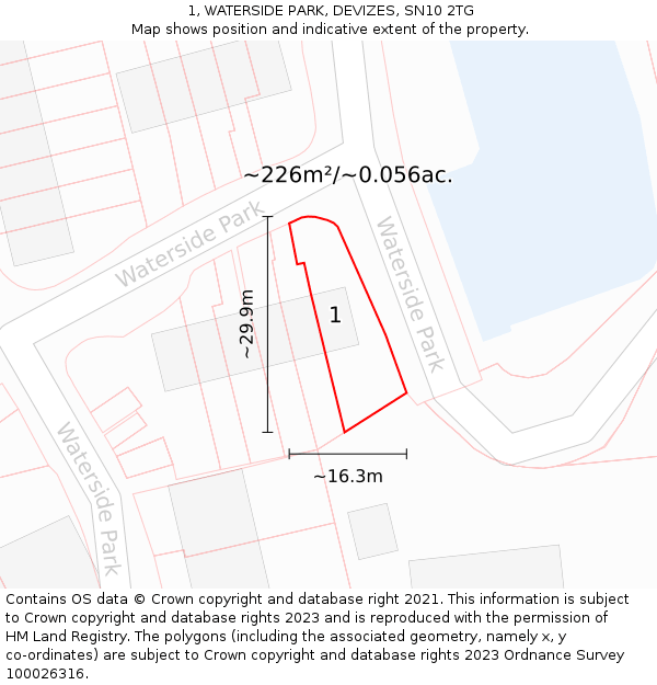 1, WATERSIDE PARK, DEVIZES, SN10 2TG: Plot and title map