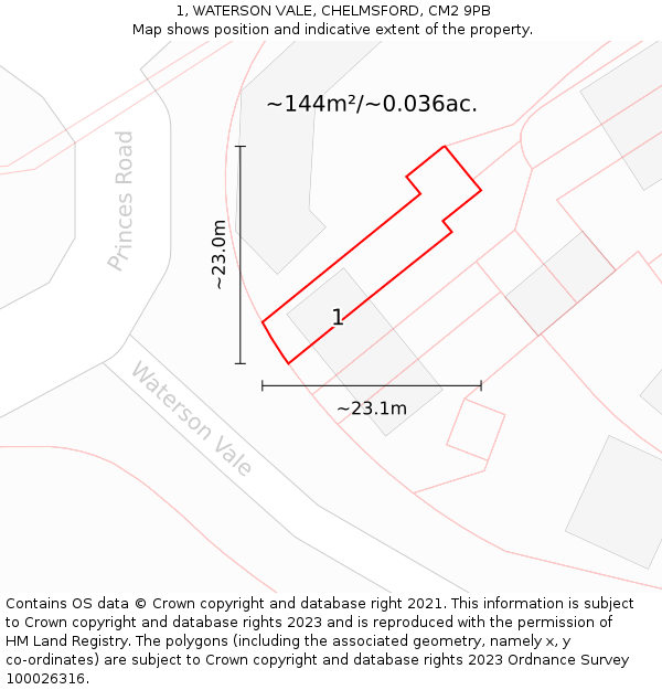 1, WATERSON VALE, CHELMSFORD, CM2 9PB: Plot and title map
