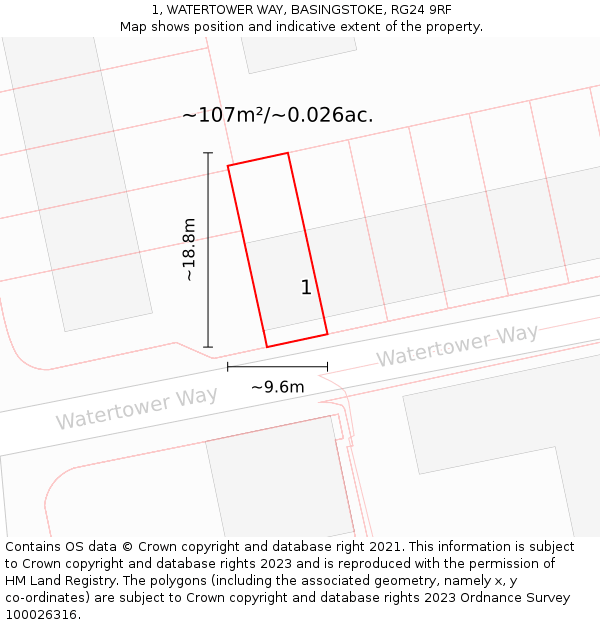 1, WATERTOWER WAY, BASINGSTOKE, RG24 9RF: Plot and title map