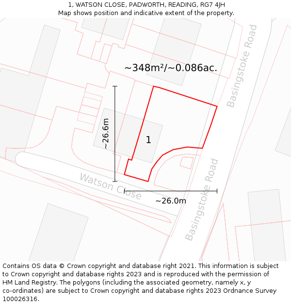 1, WATSON CLOSE, PADWORTH, READING, RG7 4JH: Plot and title map