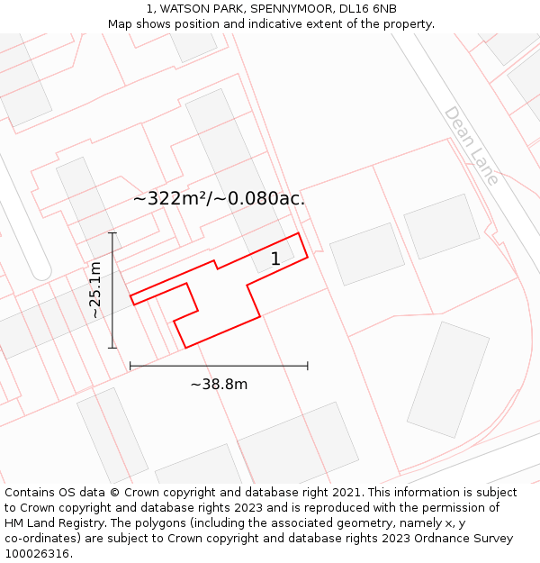 1, WATSON PARK, SPENNYMOOR, DL16 6NB: Plot and title map