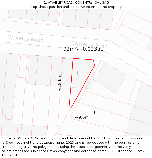 1, WAVELEY ROAD, COVENTRY, CV1 3AG: Plot and title map