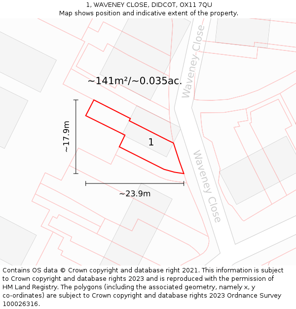 1, WAVENEY CLOSE, DIDCOT, OX11 7QU: Plot and title map