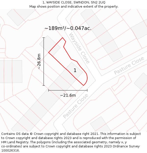 1, WAYSIDE CLOSE, SWINDON, SN2 2UQ: Plot and title map